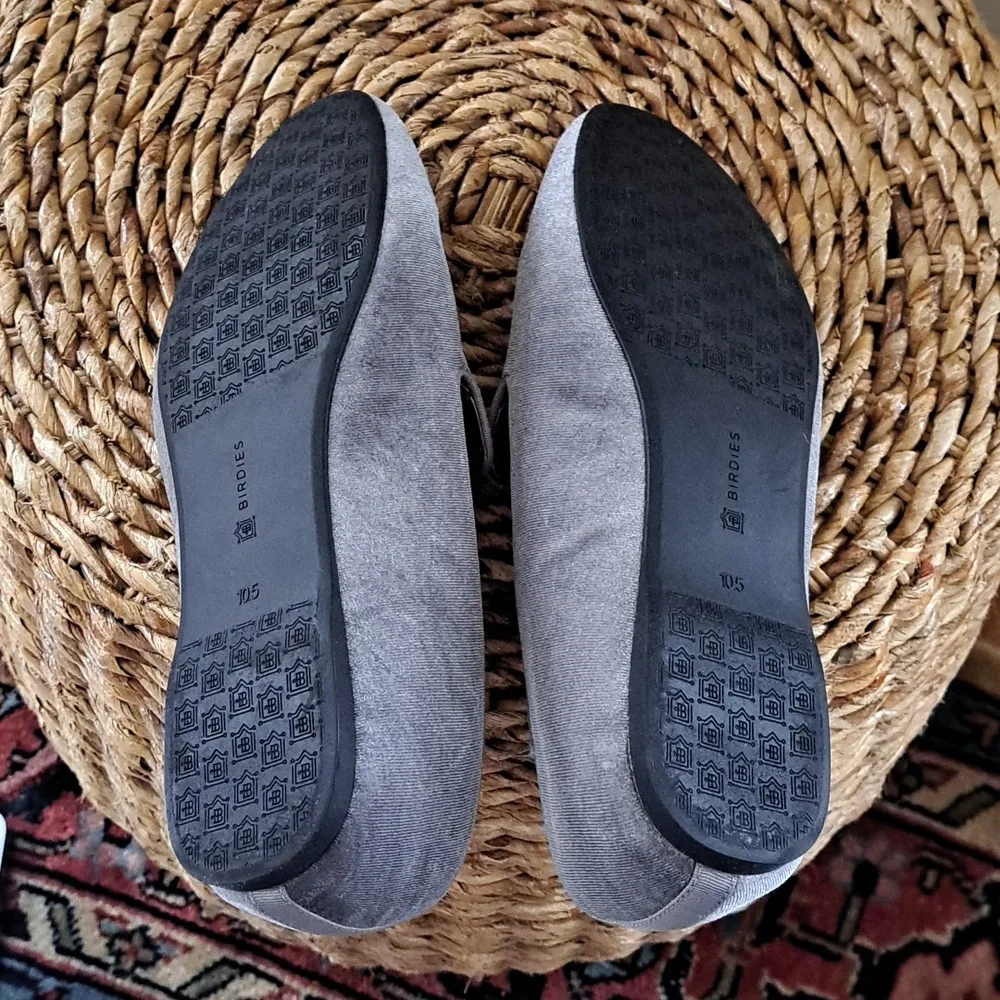 Birdies Women's The Starling Round Toe Gray Velvet Slip On Loafer Flat Size 10.5
